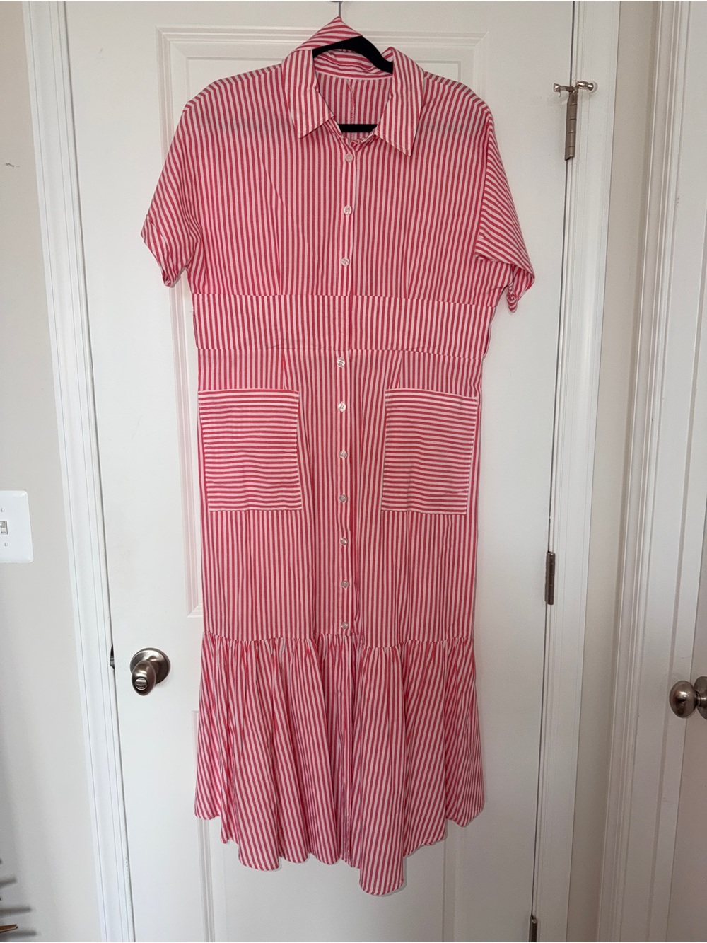 Utcoco, Red Striped Tie-Waist Maxi Dress, M - Picture 4 of 6